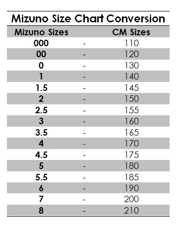 mizuno clothing size guide